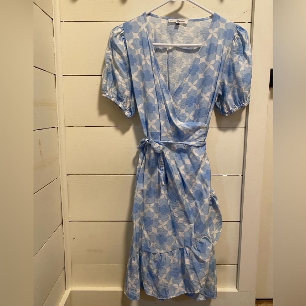 Floral Wrap Dress in Blue and White